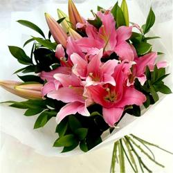 Exotic Flowers Arrangement - 10 Pink Lilies Bouquet