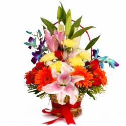Send Vivid Designer Floral Basket To Banka