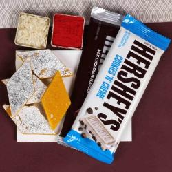 Bhai Dooj Gift Ideas - Hershey's Chocolate and Kesar Kaju Katli Bhai Dooj Hamper