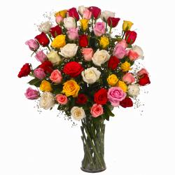 Wedding Flowers - Sixty Colorful Roses in a Vase