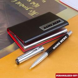 Send Personalized Name Card Holder and Pen To Gurgaon