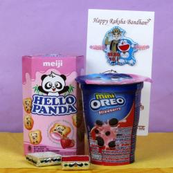 Kids Rakhi Gifts - Hello Panda and Mini Oreo Biscuits Kids Rakhi Hamper