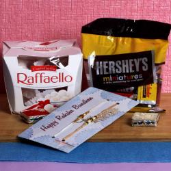 Rakhi Gift Hampers - Two Designer Rakhi with Raffaello Hersheys Chocolates