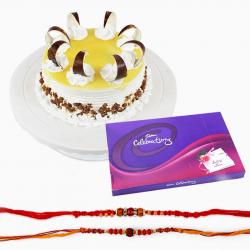Rakhi With Cakes - Set Of Two Rakhi with Butterscotch Cake and Celebration Pack