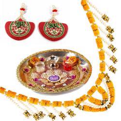 Anniversary Home Decor - Gudi Padwa Pooja Gifts Set of Pooja Thali with Toran and Shubh Laabh Hanging