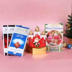 Christmas Candle Holder and Imported Lindt Chocolates Gift Combo