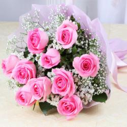 Valentine Gifts for Her - Ten lovely Pink Roses Bouquet For Valentine