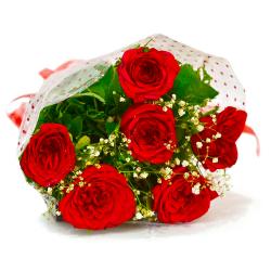 Flowers for Her - Hand Tied Bouquet of Six Red Roses