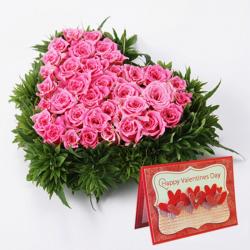 Heart Shape Arrangement - Pink Roses Heart Shape Arrangement with Valentine Card