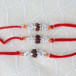 Set Of 3 Rakhis - Three Silver Shiny Rudraksha Rakhi