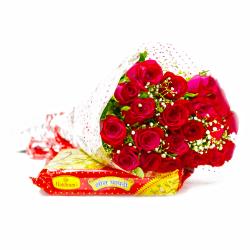 Send Romantic 20 Red Roses with Mouthmelting Soan Papdi To Pondicherry