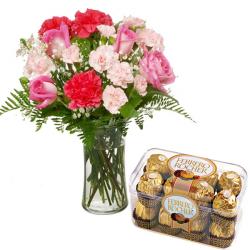 Dhanteras - Roses and Carnation Combination with Ferrero Rocher