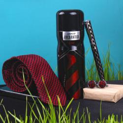 Romantic Gift Hampers for Him - Armaf Enchanted Deo with Micro Jacquard Weaved Printed Tie and Cufflinks and Roller Pen