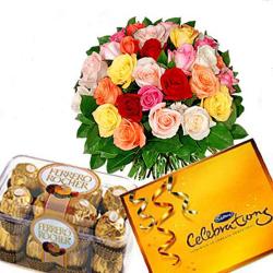 Assorted Flowers - Mix Roses and Chocolates Combo