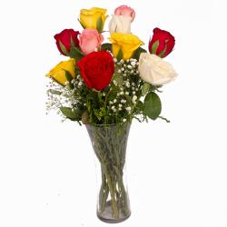 Birthday Gifts For Friend - Awesome 10 Mix Roses in Vase