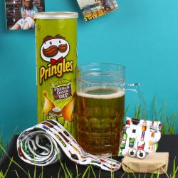 Valentine Mens Accessories Gifts - Pringles with Freezing Mug and Bottle Print Tie Cufflink Handkerchief Set