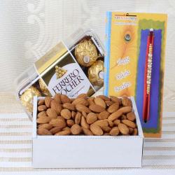 Kundan Rakhis - Almond with Ferrero Rocher Chocolate and Rakhi