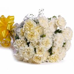 Condolence Flowers - Twenty Two White Carnations Bouquet