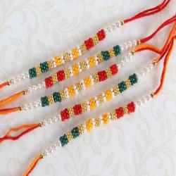 Set Of 5 Rakhis - Five Colorful Tiny Beads Rakhi Set