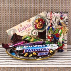 Send Rakhi Gift Imported Chocolates Tray with Zardosi Bhaiya Bhabhi Rakhi To Chennai