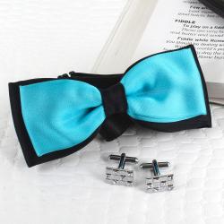 Valentine Mens Accessories Gifts - Silver Cufflink an Micro Jacquard Panel Bow