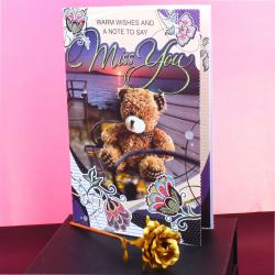 Missing You Gifts for Dad - Miss You Card with Gold Rose