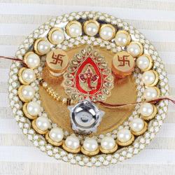 Rakhi With Puja Thali - Pearl Ganesha Puja Thali