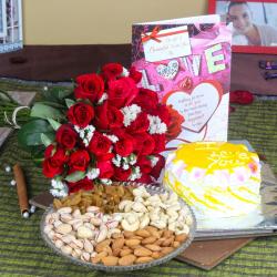 Valentine Flowers with Greeting Cards - Love Valentine Gift Combo of Red Roses and Cake