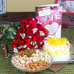 Valentine Flowers with Dryfruits - Love Valentine Gift Combo of Red Roses and Cake