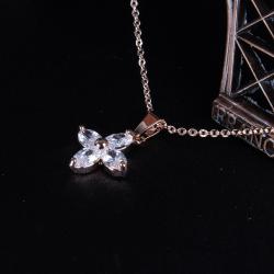 Jewellery - Diamond Studded Floral Rose Gold Plated Pendant with Chain