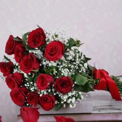 Romantic Gift Hampers for Him - Twelve Red Roses Bouquet Online