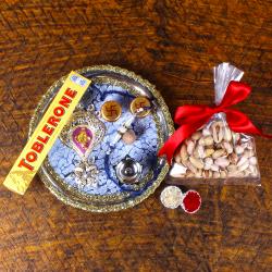 Rakhi With Puja Thali - Ethnic Rakhi Gift For Brother