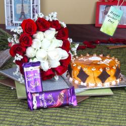 Mothers Day Gifts Citywise - Twin Color Roses Bouquet with Cake and Chocolate on Mothers Day