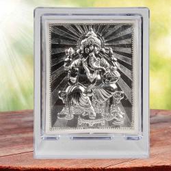 House Warming Gifts for Men - Silver Plated Acrylic Lord Ganesh Square Frame