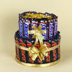 Send Two Layers Chocolate Bars Cake To Bhopal