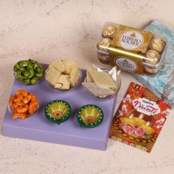Diwali Chocolates - Diwali Gift Box of Rocher Chocolate Mithai and Dryfruits