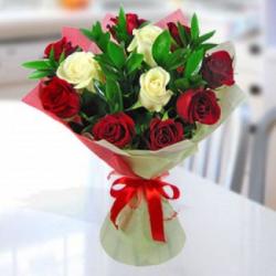 Mothers Day Flowers - Red and White Color Roses Bouquet