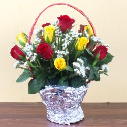 Fathers Day Flowers - Basket of Red and Yellow Roses