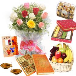 Diwali Gifts to Visakhapatnam - Sweets and Rocher Chocolates with Dry Fruits Diwali Hamper