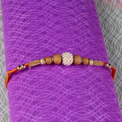 Zardosi Rakhis - Pearl Rhinestone Beads with wooden Beads Rakhi