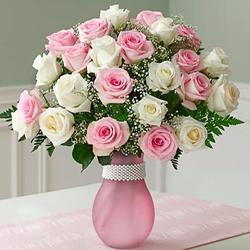 Basket Arrangement - Popular Pink And White Roses