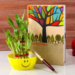 House Warming Gifts - Exclusive Pen and Diary with Bamboo Plant
