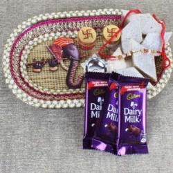 Rakhi With Puja Thali - Ganesha Rakhi Puja Thali with Sweets and Chocolate