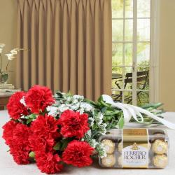 Missing You Flowers - Red Carnation with Ferrero Rocher Chocolates