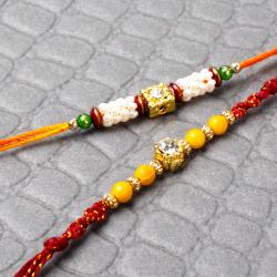Set Of 2 Rakhis - Beads and Dimond Work On Rakhi Threads