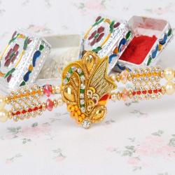 Handpicked Rakhi Gifts - Gorgeous Zardosi Design Rakhi for Bhai