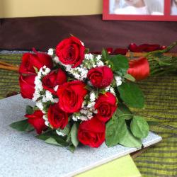Valentine Flowers - Ten Fresh Red Roses Bouquet