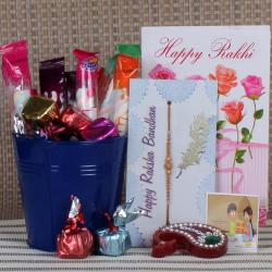 Rakhi With Chocolates - Rakhi Gift Basket of Chocolates and Marshmallow 