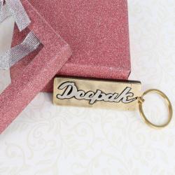 Send Bhai Dooj Gift Personalised Etched Name Brass Keychain with Giftbox To Kanpur