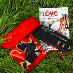 Valentine Gifts for Boyfriend - Tie Cufflinks Handkerchief Gift Set with Silver Pen and Love Card